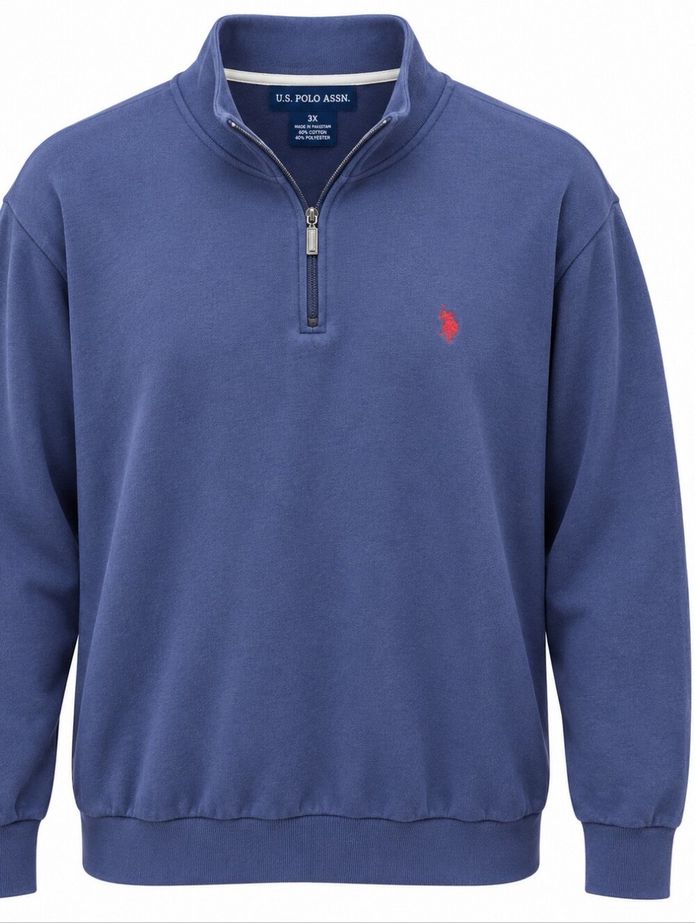 U.S. POLO ASSN. | Blue Cotton Blend Mock Neck Quarter Zip Pony Pullover | 3X